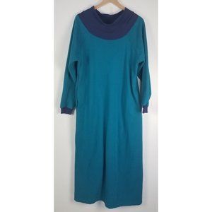 The Vermont Country Store Women's Sz. M Teal/Navy Cowl Neck Maxi Lounger